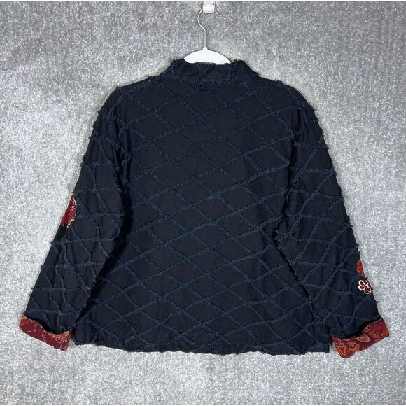 Fashion Bug Button Up Jacket‎ Womens Size 22/24 Black Floral Embroidery Canvas - Picture 2 of 9